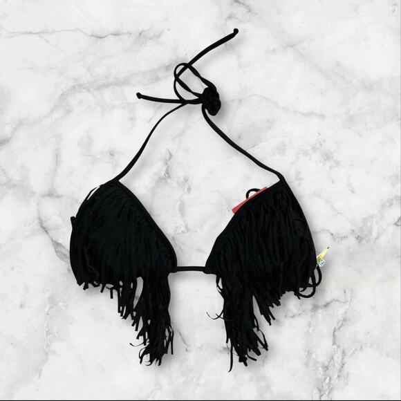 Luli Fama Black Fringe Bikini Top - Size Small NWT - Picture 2 of 10